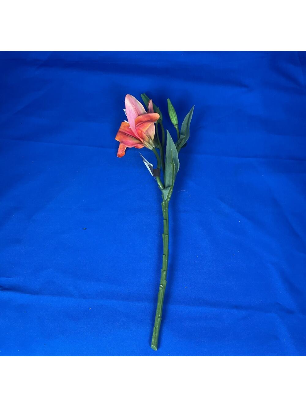 Realistic Artificial Coral Orange Lily Spray - Faux Floral Stem